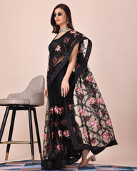 Chikankari Embroidered Soft Net Black Saree with Mono Banglory Blouse Colorful Saree