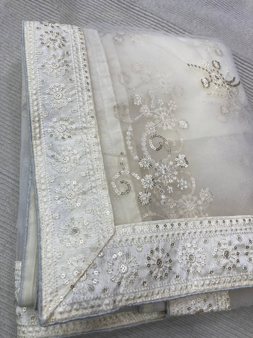 Chikankari Embroidered Soft Net White Saree with Mono Banglory Blouse Colorful Saree