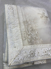 Chikankari Embroidered Soft Net White Saree with Mono Banglory Blouse Colorful Saree