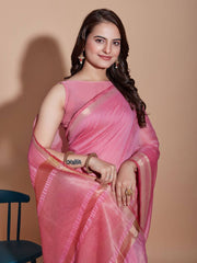 Cotton Pink Saree with Matching Blouse Colorful Saree