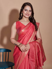 Cotton Red Saree with Matching Blouse Colorful Saree