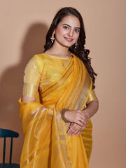 Cotton Yellow Saree with Matching Blouse Colorful Saree