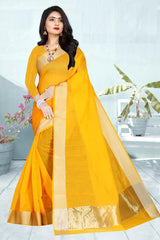 Cotton Yellow Saree with Matching Blouse Fabric Colorful Saree