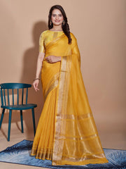 Cotton Yellow Saree with Matching Blouse Colorful Saree