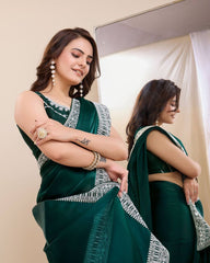 Dazzling Party Dark Green Saree: Exquisite Zimmy Chu Fabric with Embroidery Work Colorful Saree