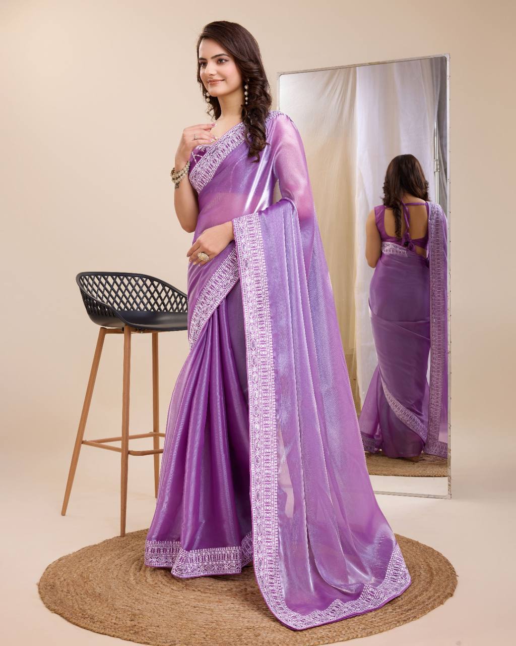 Dazzling Party Lavender Saree: Exquisite Zimmy Chu Fabric with Embroidery Work Colorful Saree