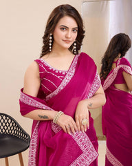 Dazzling Party Rani Pink Saree: Exquisite Zimmy Chu Fabric with Embroidery Work Colorful Saree