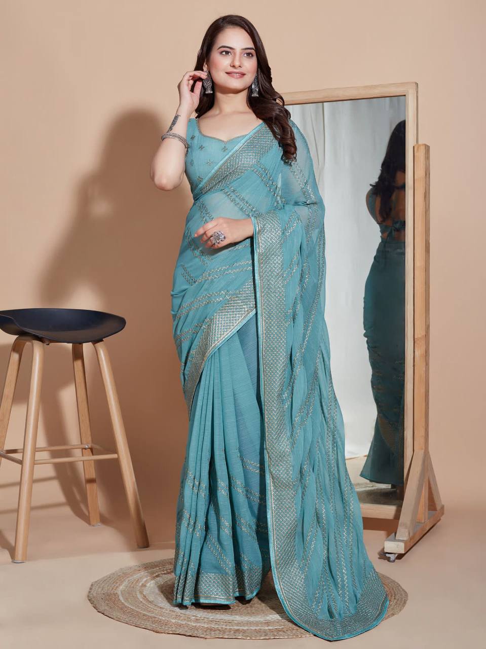 Dazzling Party Wear Sky Blue Saree: Exquisitely Embroidered Soft Zomato Silk Colorful Saree