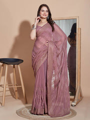 Dazzling Party Wear Onion color Saree: Exquisitely Embroidered Soft Zomato Silk Colorful Saree