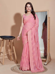 Dazzling Party Wear Pink Saree: Exquisitely Embroidered Soft Zomato Silk Colorful Saree