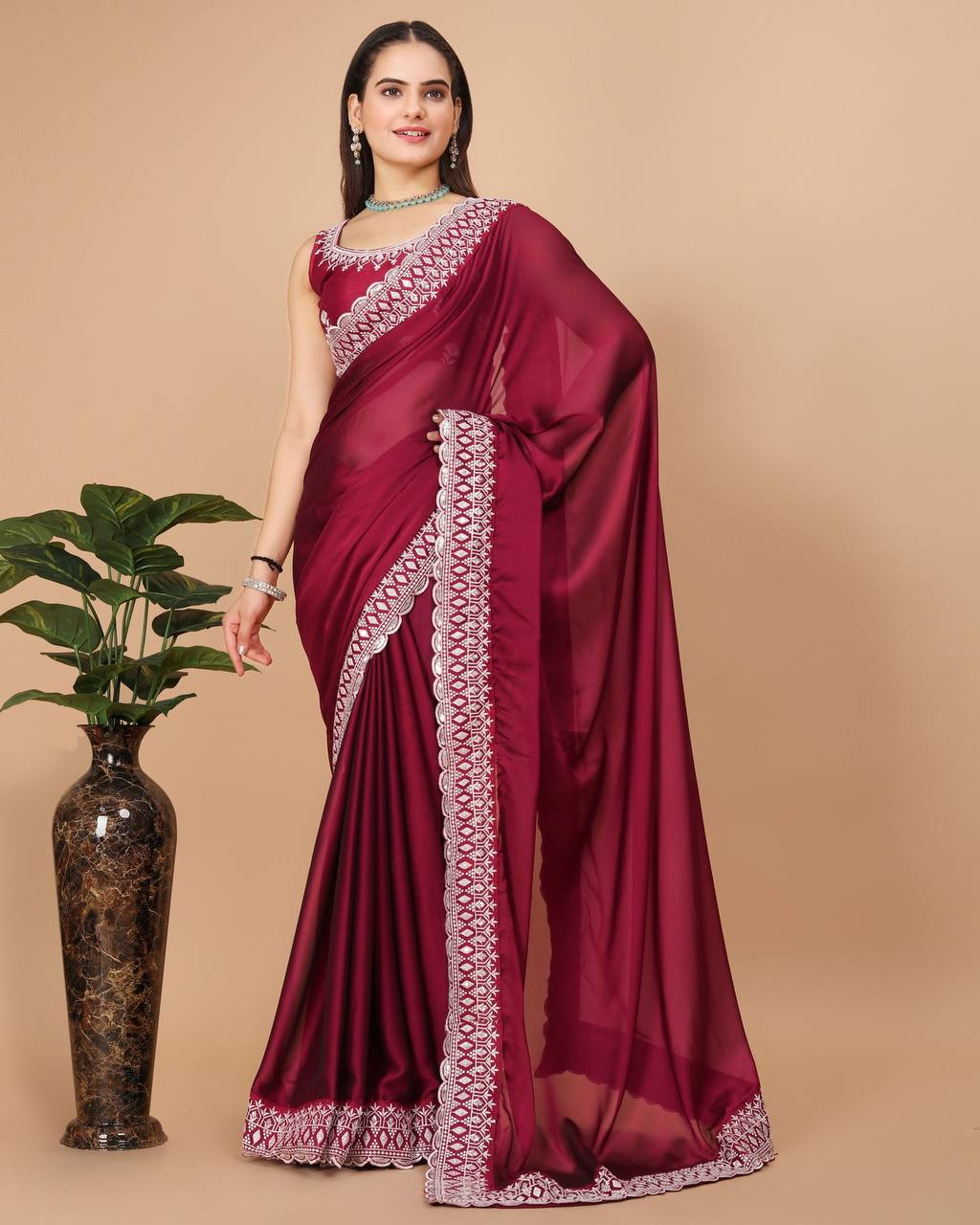 Dazzling White Embroidered Soft Rangoli Silk Pink Saree with Cutwork Border Colorful Saree