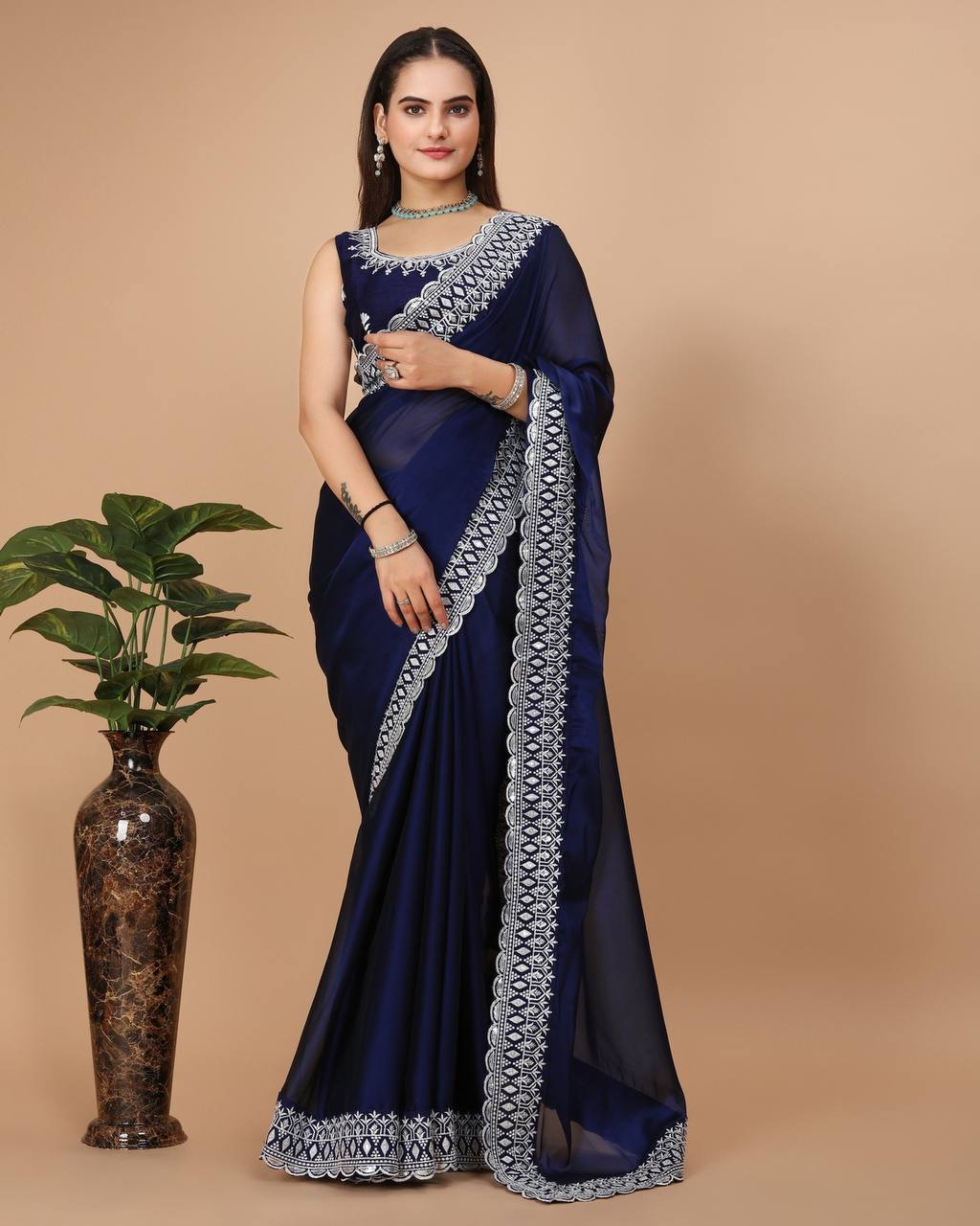 Dazzling White Embroidered Soft Rangoli Silk Teal Blue Saree with Cutwork Border Colorful Saree