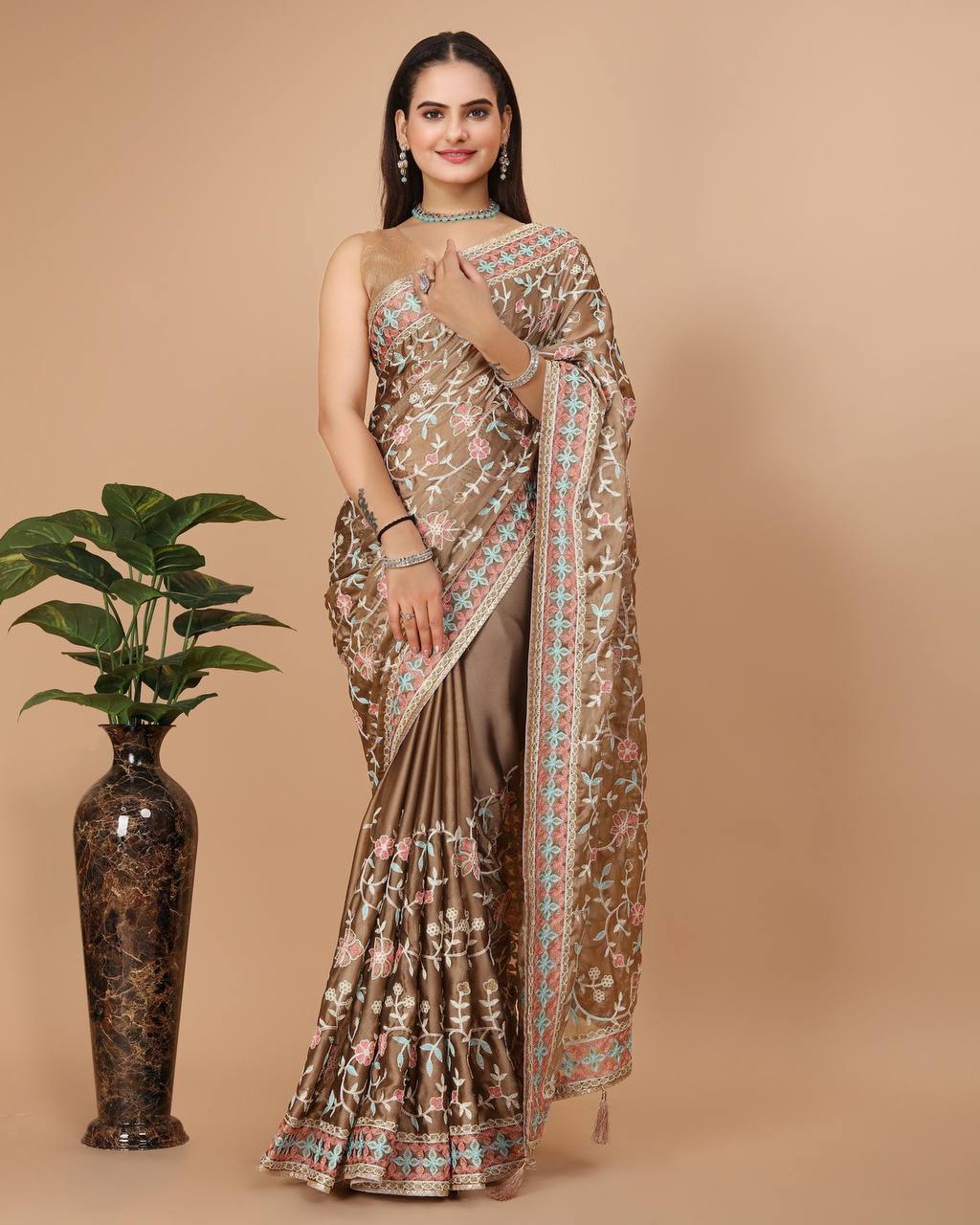 Dazzling White Multicolor Embroidered Soft Rangoli Silk Gold Saree with Heavy Embroidery Blouse Colorful Saree