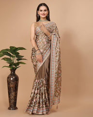 Dazzling White Multicolor Embroidered Soft Rangoli Silk Gold Saree with Heavy Embroidery Blouse Colorful Saree