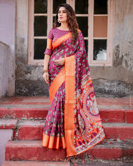 Digital Printed Pure Silk Saree with Brocade Blouse Colorful Saree