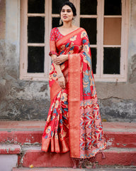 Digital Printed Pure Silk Saree with Brocade Blouse and Enchanting Tassels Colorful Saree