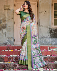 Digital Printed Pure Silk Saree with Brocade Blouse Colorful Saree