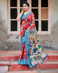 Digital Printed Pure Silk Saree with Brocade Blouse Colorful Saree