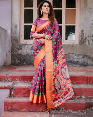 Digital Printed Pure Silk Saree with Brocade Blouse Colorful Saree