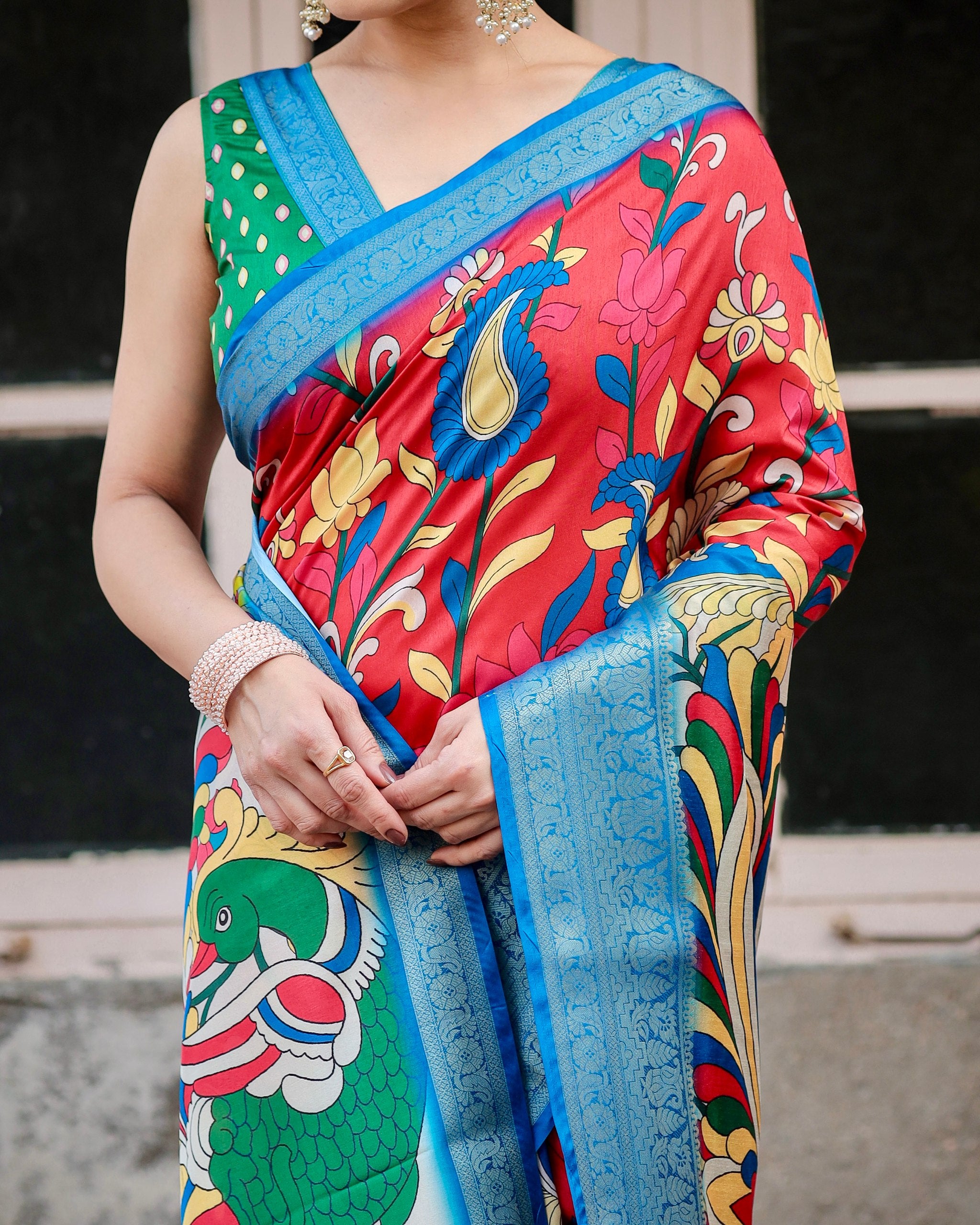 Digital Printed Pure Silk Saree with Brocade Blouse Colorful Saree