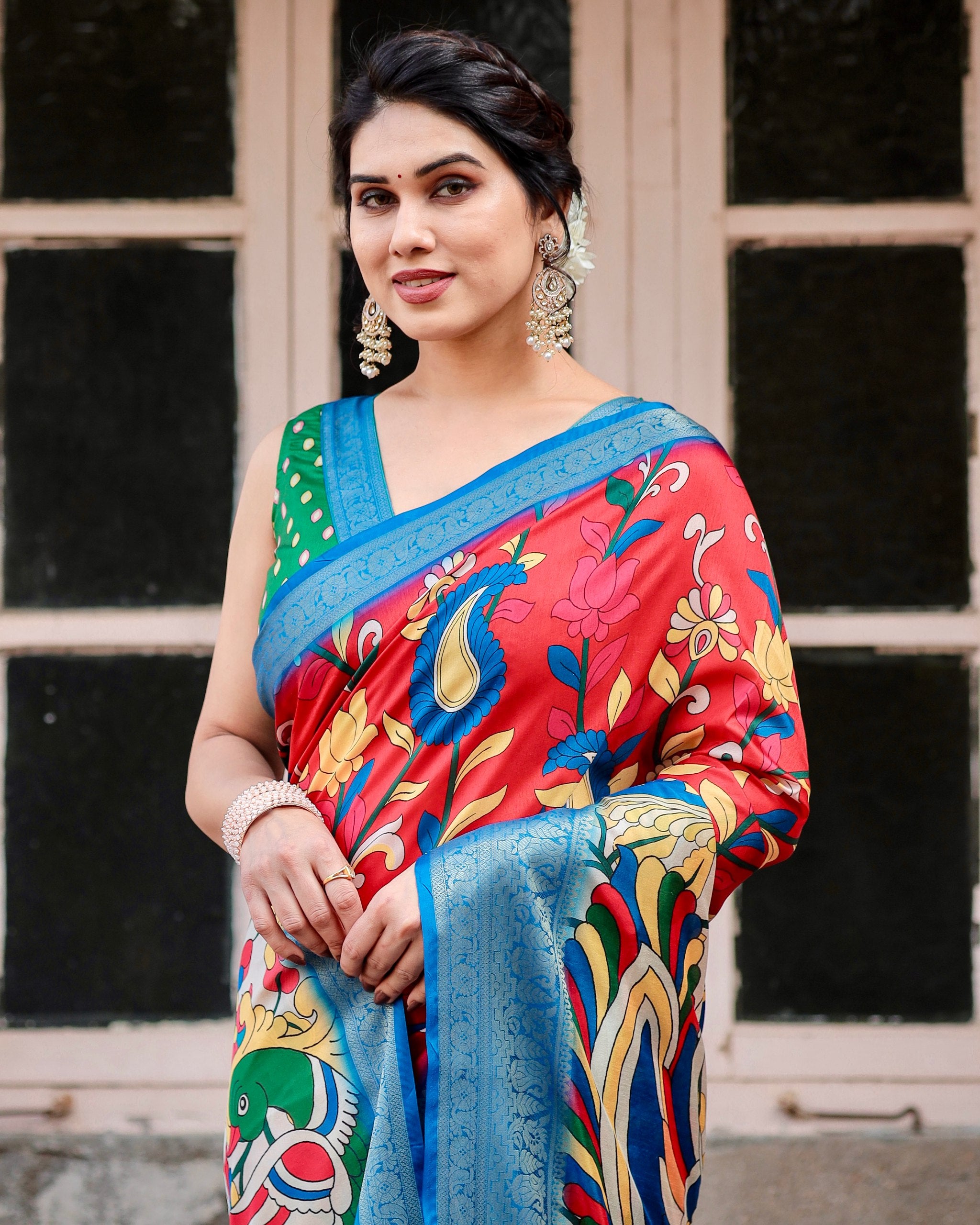 Digital Printed Pure Silk Saree with Brocade Blouse Colorful Saree