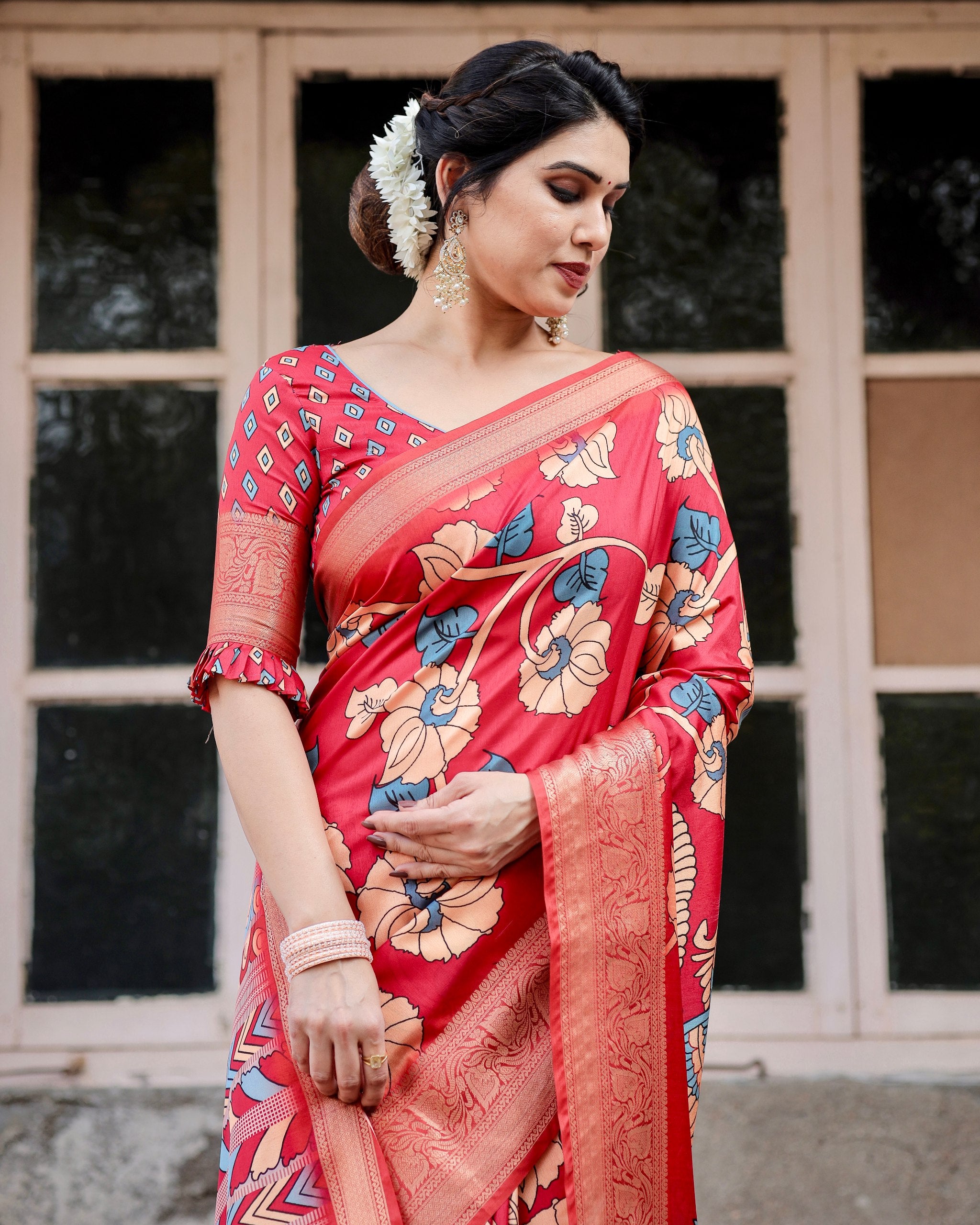 Digital Printed Pure Silk Saree with Brocade Blouse and Enchanting Tassels Colorful Saree