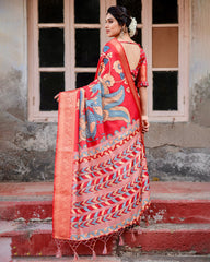 Digital Printed Pure Silk Saree with Brocade Blouse and Enchanting Tassels Colorful Saree