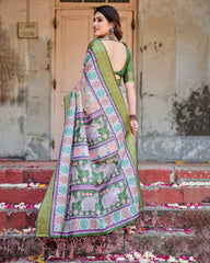 Digital Printed Pure Silk Saree with Brocade Blouse Colorful Saree