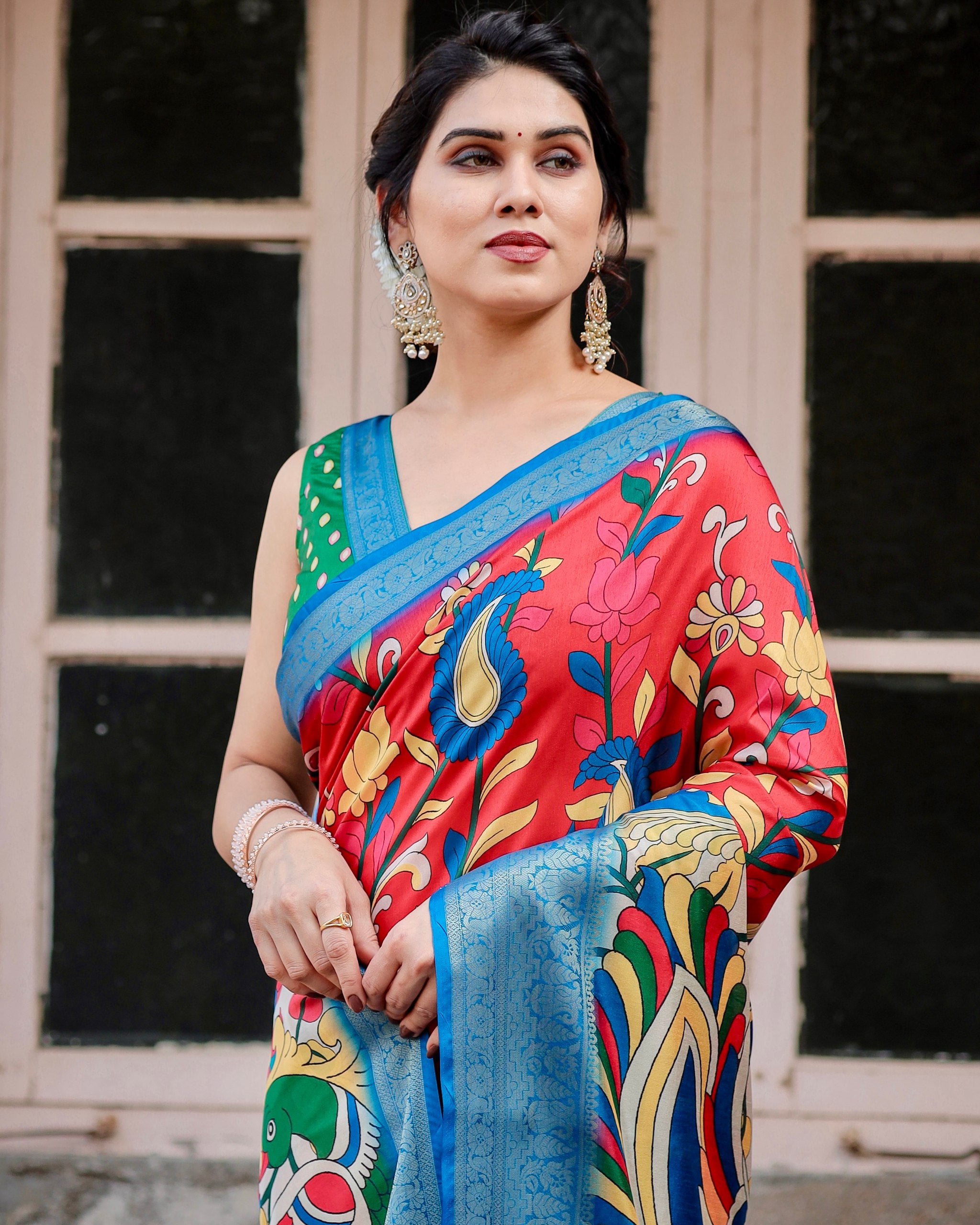 Digital Printed Pure Silk Saree with Brocade Blouse Colorful Saree