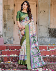 Digital Printed Pure Silk Saree with Brocade Blouse Colorful Saree