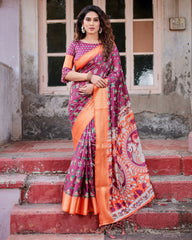 Digital Printed Pure Silk Saree with Brocade Blouse Colorful Saree