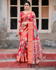 Digital Printed Pure Silk Saree with Brocade Blouse and Enchanting Tassels Colorful Saree