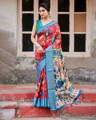 Digital Printed Pure Silk Saree with Brocade Blouse Colorful Saree