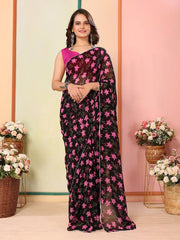 Elegant Georgette Black Saree with Mono Banglory Blouse Colorful Saree