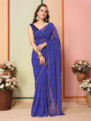 Elegant Georgette Blue Saree with Mono Banglory Blouse Colorful Saree