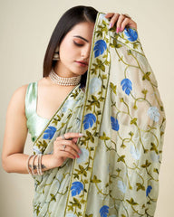 Elegant Georgette Mint Green Saree with All-Over Lucknowi Chikankari Work & Mono Banglory Blouse Colorful Saree