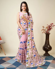 Elegant Georgette Pink Saree with All-Over Lucknowi Chikankari Work & Mono Banglory Blouse Colorful Saree