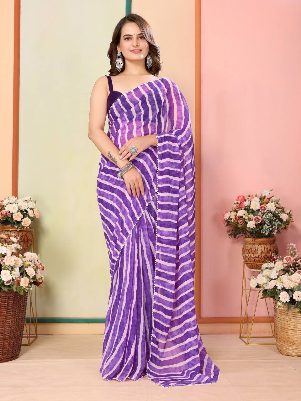 Elegant Georgette Purple Saree with Mono Banglory Blouse Colorful Saree