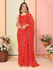 Elegant Georgette Red Saree with Mono Banglory Blouse Colorful Saree