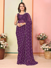 Elegant Georgette Wine Saree with Mono Banglory Blouse Colorful Saree