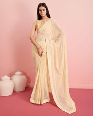 Embroidered Sequin Cream Saree - Soft Premium Georgette with Lace Border Colorful Saree