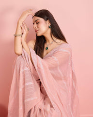 Embroidered Sequin Peach Saree - Soft Premium Georgette with Lace Border Colorful Saree