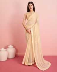 Embroidered Sequin Peach Saree - Soft Premium Georgette with Lace Border Colorful Saree