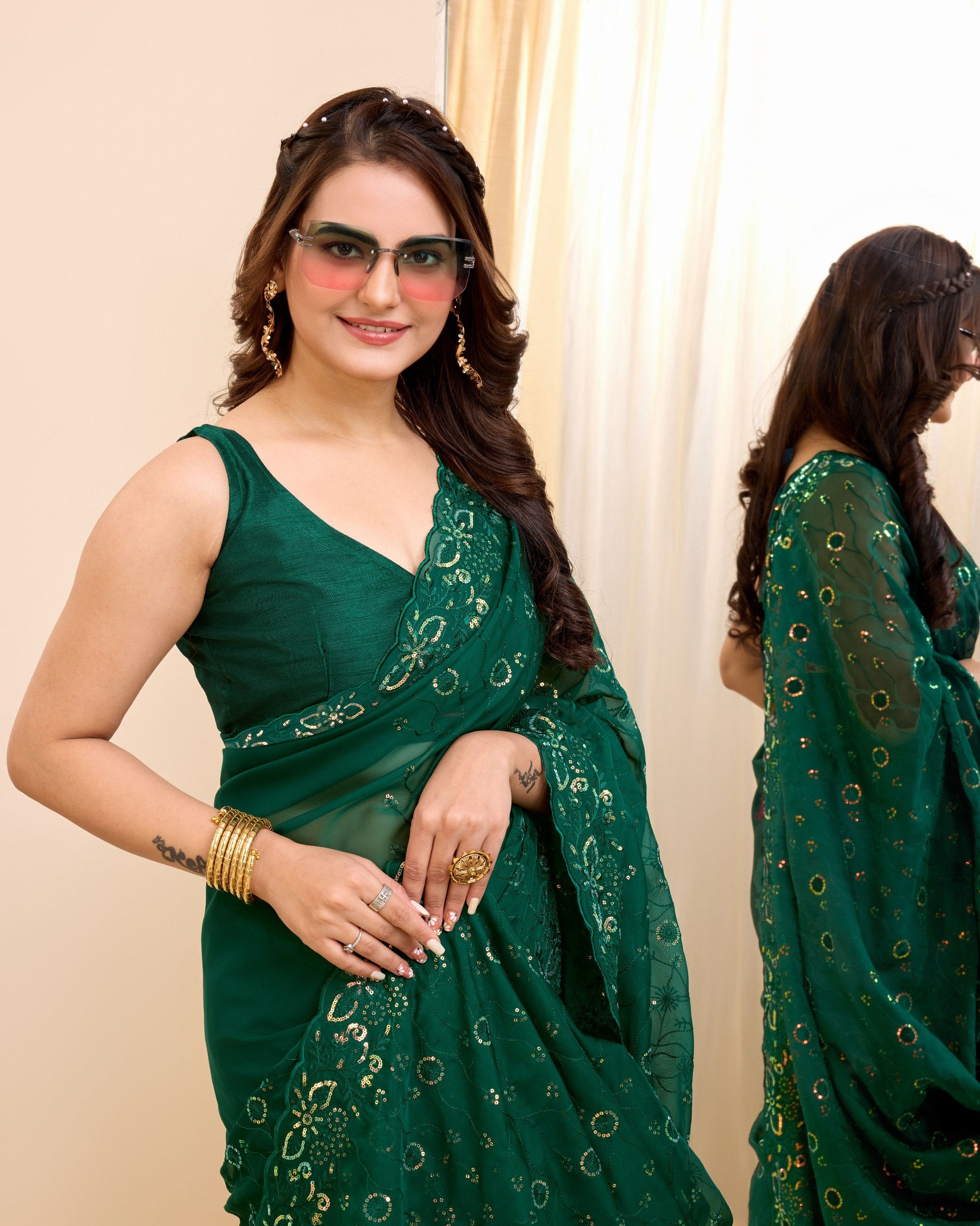 Enchanted Organza: Embroidered Wedding  Green Saree in Soft Organza Silk Colorful Saree