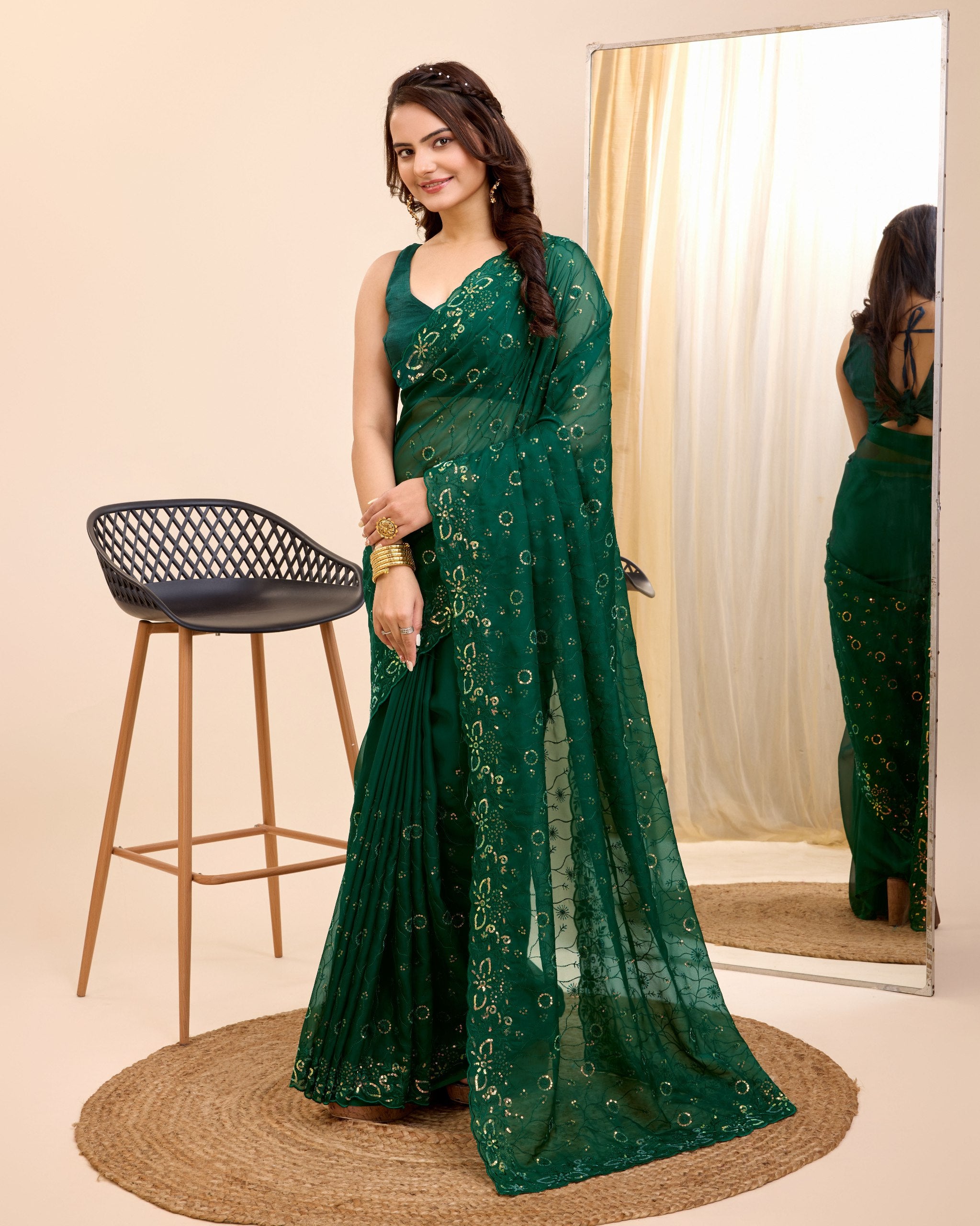 Enchanted Organza: Embroidered Wedding  Green Saree in Soft Organza Silk Colorful Saree