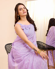 Enchanted Organza: Embroidered Wedding Lavender Saree in Soft Organza Silk Colorful Saree