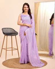 Enchanted Organza: Embroidered Wedding Lavender Saree in Soft Organza Silk Colorful Saree