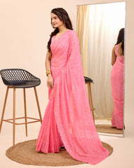 Enchanted Organza: Embroidered Wedding  Peach Saree in Soft Organza Silk Colorful Saree