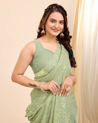 Enchanted Organza: Embroidered Wedding Pista Green Saree in Soft Organza Silk Colorful Saree