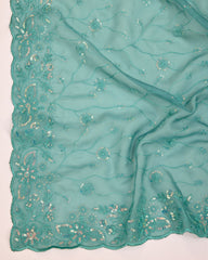 Enchanted Organza: Embroidered Wedding Turquoise Saree in Soft Organza Silk Colorful Saree